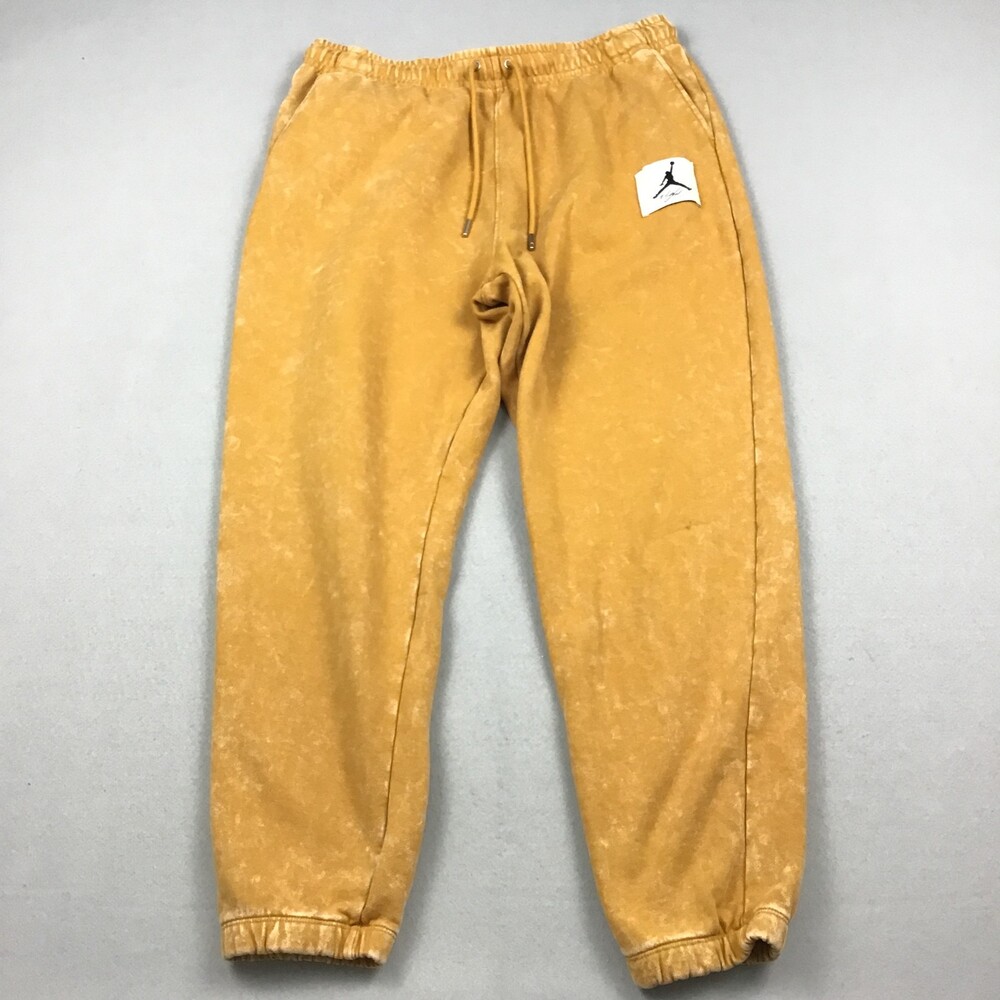 Jordan Pants Men Extra Large Yellow Flight Fleece Washed Sweatpants Pockets XL *